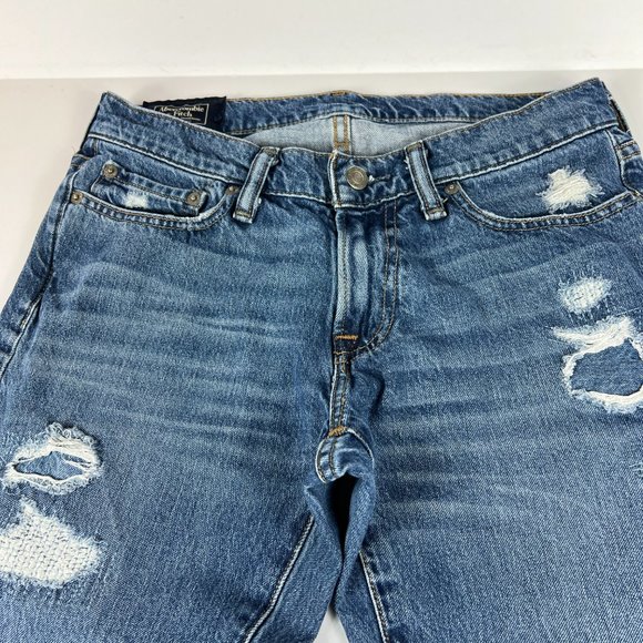 Abercrombie Fitch Jean Men 29x28* Langdon Skinny Blue Distressed Denim Tag 28x30 - Picture 2 of 16